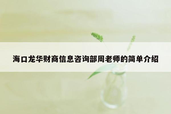 海口龙华财商信息咨询部周老师的简单介绍