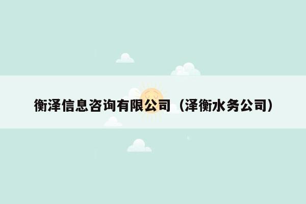 衡泽信息咨询有限公司（泽衡水务公司）