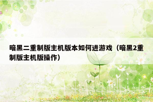 暗黑二重制版主机版本如何进游戏（暗黑2重制版主机版操作）