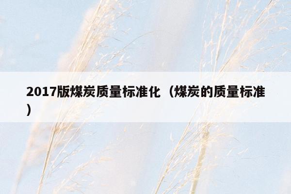 2017版煤炭质量标准化（煤炭的质量标准）