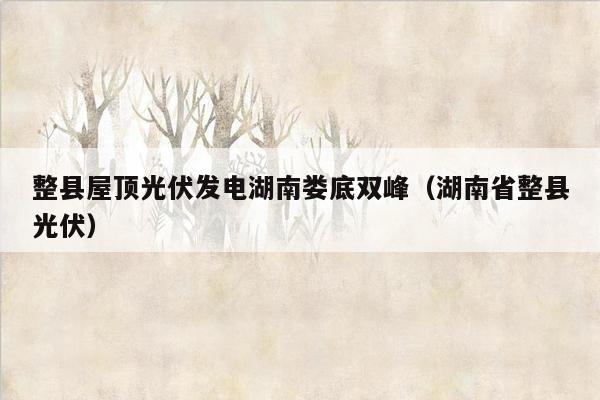 整县屋顶光伏发电湖南娄底双峰（湖南省整县光伏）