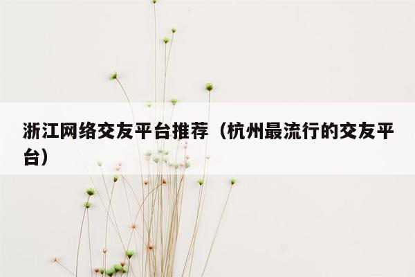 浙江网络交友平台推荐（杭州最流行的交友平台）