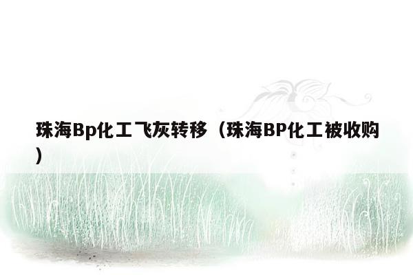珠海Bp化工飞灰转移（珠海BP化工被收购）