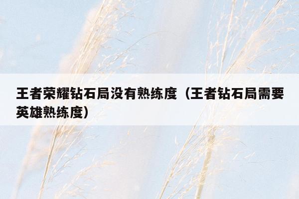王者荣耀钻石局没有熟练度（王者钻石局需要英雄熟练度）