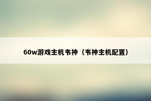60w游戏主机韦神（韦神主机配置）