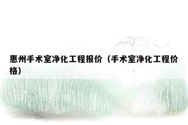 惠州手术室净化工程报价（手术室净化工程价格）