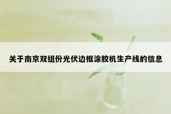 关于南京双组份光伏边框涂胶机生产线的信息