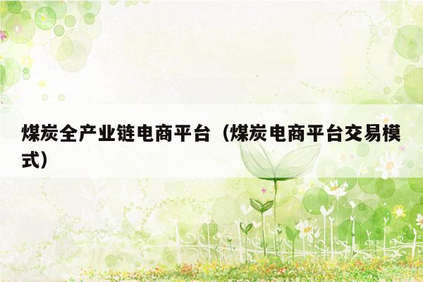 煤炭全产业链电商平台（煤炭电商平台交易模式）