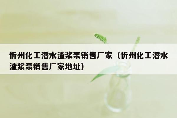 忻州化工潜水渣浆泵销售厂家（忻州化工潜水渣浆泵销售厂家地址）