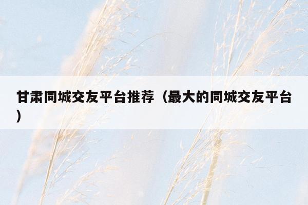 甘肃同城交友平台推荐（最大的同城交友平台）