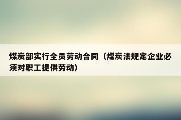 煤炭部实行全员劳动合同（煤炭法规定企业必须对职工提供劳动）