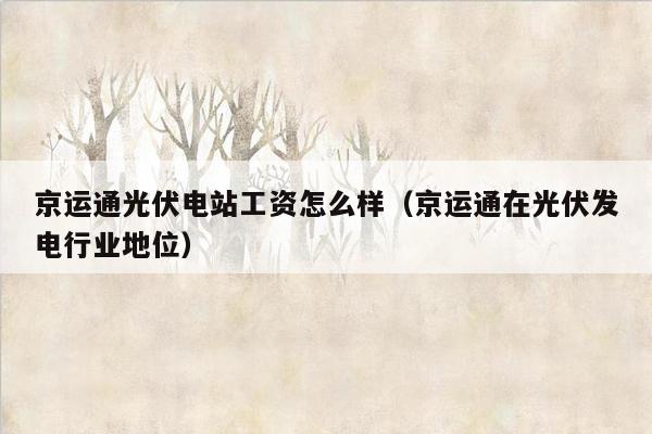 京运通光伏电站工资怎么样（京运通在光伏发电行业地位）