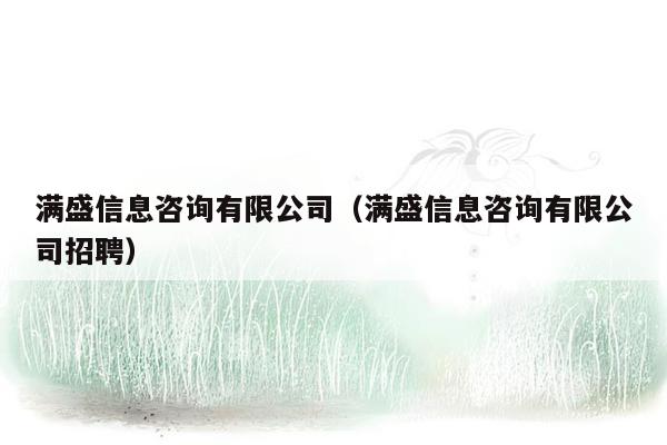 满盛信息咨询有限公司（满盛信息咨询有限公司招聘）