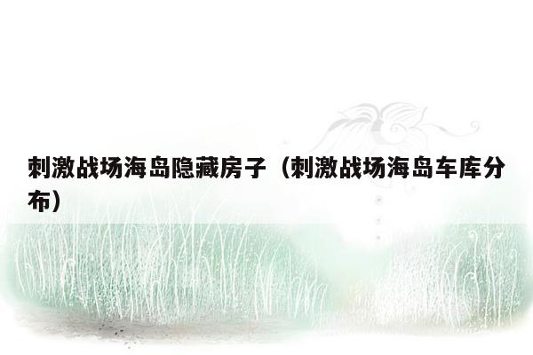 刺激战场海岛隐藏房子（刺激战场海岛车库分布）