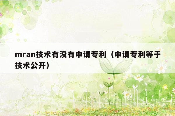 mran技术有没有申请专利（申请专利等于技术公开）