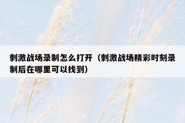 刺激战场录制怎么打开（刺激战场精彩时刻录制后在哪里可以找到）