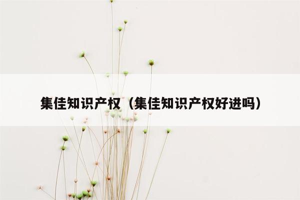 集佳知识产权（集佳知识产权好进吗）