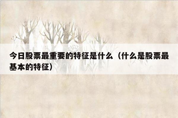 今日股票最重要的特征是什么（什么是股票最基本的特征）