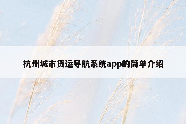 杭州城市货运导航系统app的简单介绍