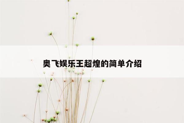 奥飞娱乐王超煌的简单介绍