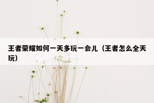 王者荣耀如何一天多玩一会儿（王者怎么全天玩）