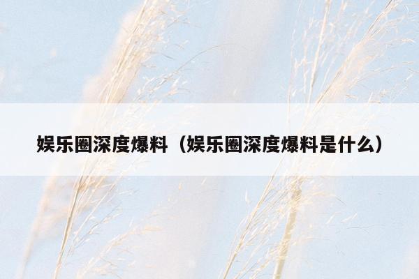 娱乐圈深度爆料（娱乐圈深度爆料是什么）