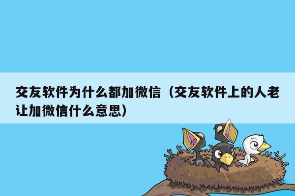 交友软件为什么都加微信（交友软件上的人老让加微信什么意思）
